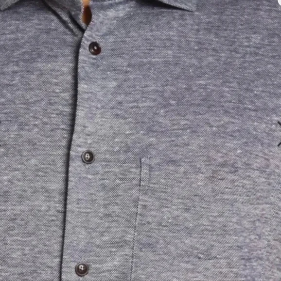 EUC -TED BAKER Men's Heathered Blue linen cotton knit Button Down Shirt - size 3 - Picture 6 of 9